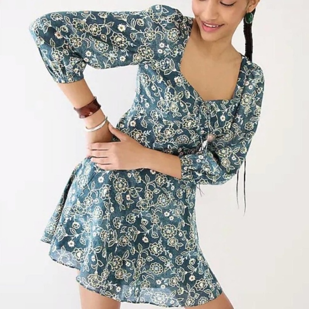 J. Crew NWT 2 Green Vintage Vines Floral‎ Sweetheart Neck Mini Skater Dress